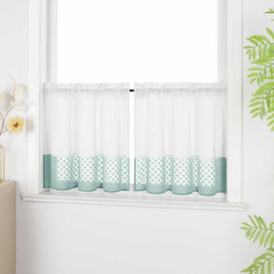 Cafe Curtain in Patchwork Style with Clover Pattern, 2 Pieces, with Rod-Pocket Design - Green, H x W 60 x 120cm