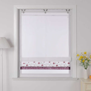 Roman Shade Voile with Tab-Top Hanging and Floral Pattern Embroidery 1 Piece