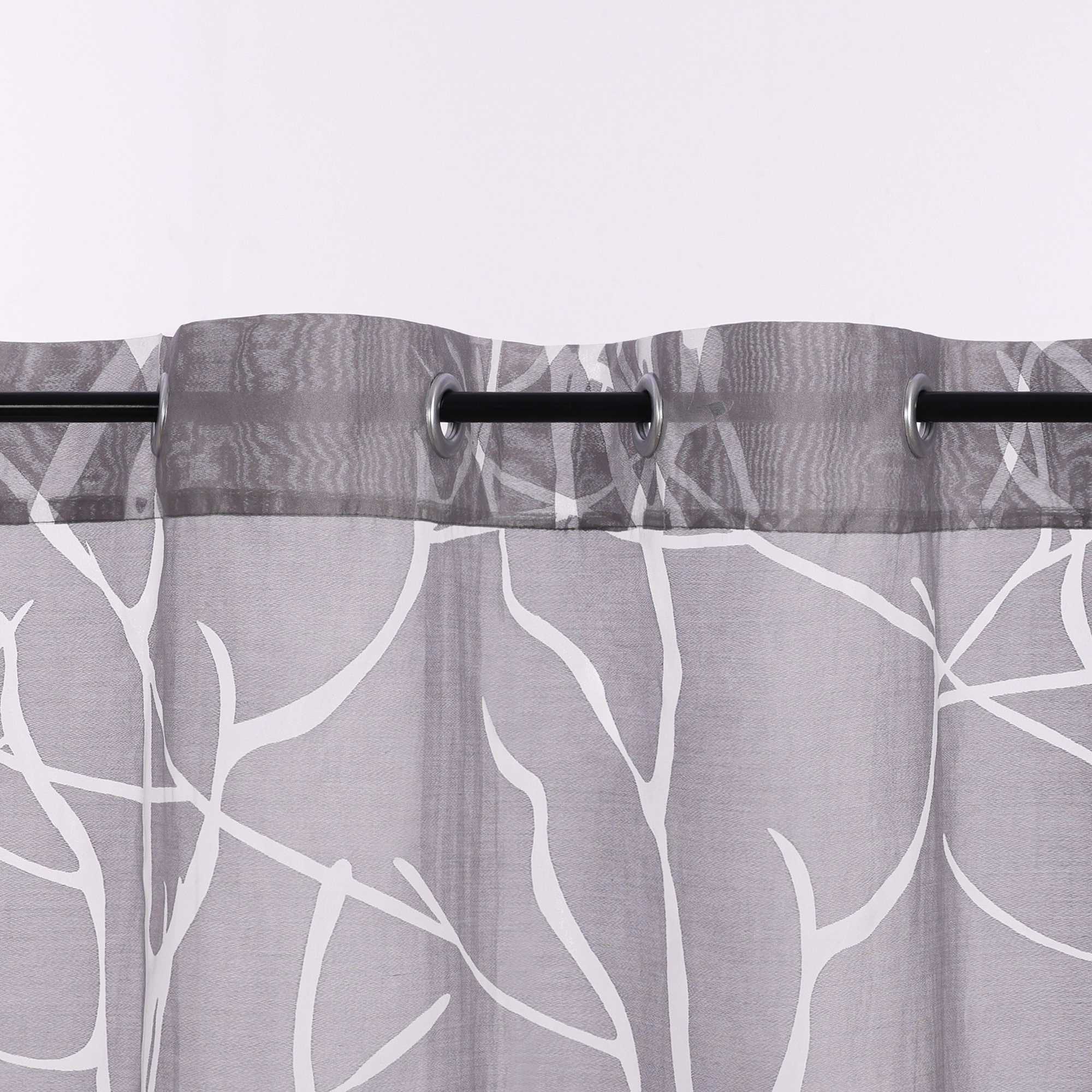 Grommet Cafe Curtain with Branch Pattern Short Curtain 1 Piece - White, H x W 45 x 90cm