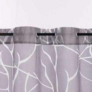 Grommet Cafe Curtain with Branch Pattern Short Curtain 1 Piece - White, H x W 45 x 90cm