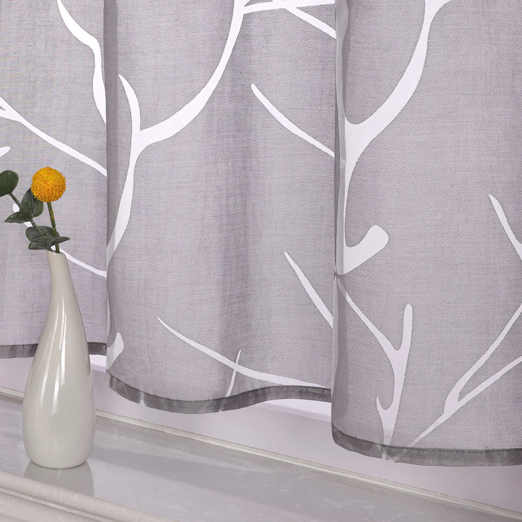 Grommet Cafe Curtain with Branch Pattern Short Curtain 1 Piece - White, H x W 45 x 120cm
