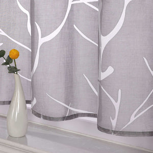 Grommet Cafe Curtain with Branch Pattern Short Curtain 1 Piece - White, H x W 45 x 120cm