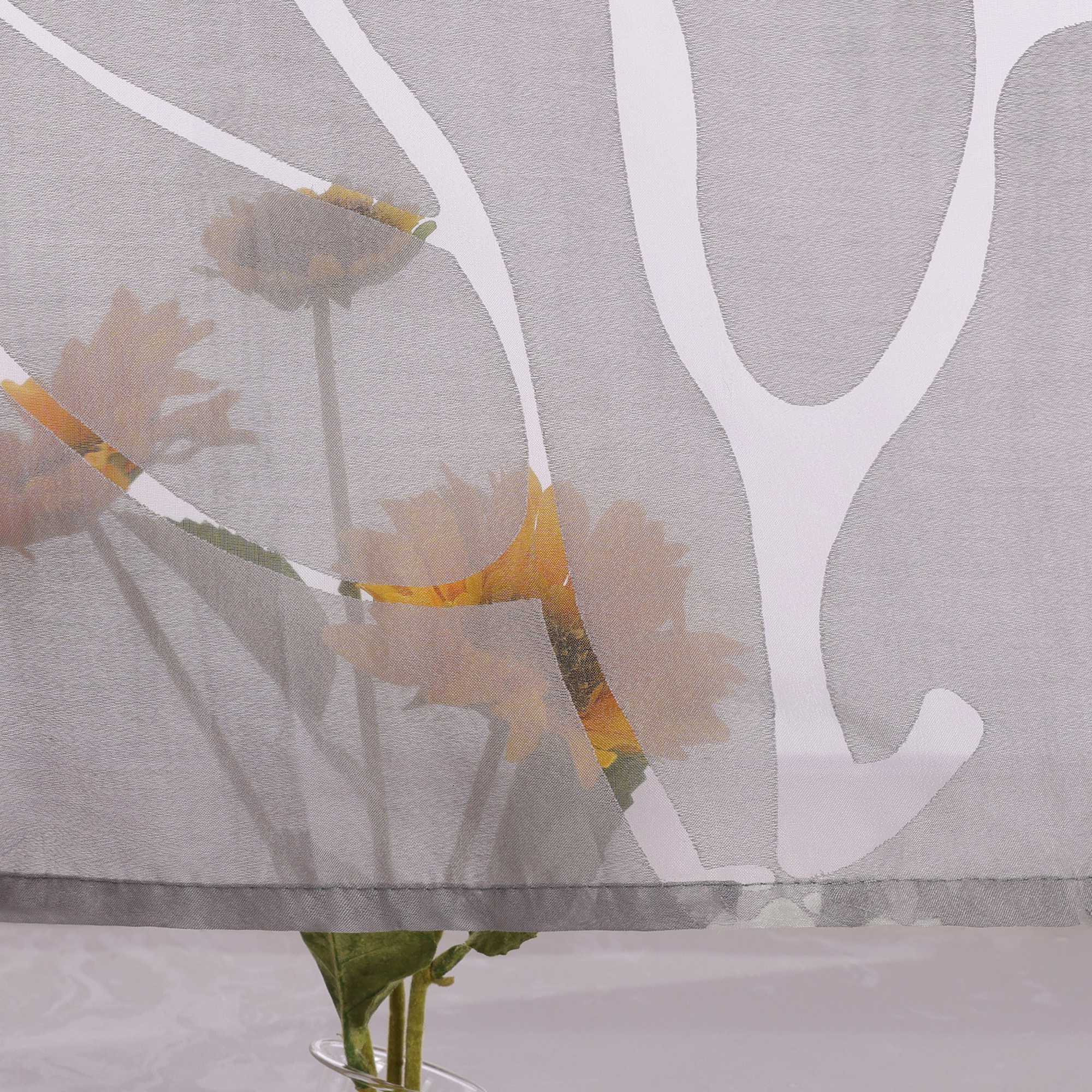 Grommet Cafe Curtain with Branch Pattern Short Curtain 1 Piece - White, H x W 60 x 120cm
