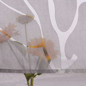 Grommet Cafe Curtain with Branch Pattern Short Curtain 1 Piece - White, H x W 60 x 120cm