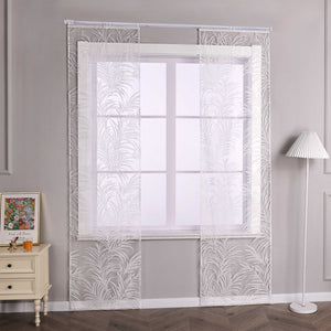 Set of 2 Sliding Panel Curtains for Curtain Track with Ginger-Leaf Pattern - White, H x W 175 x 57 cm
