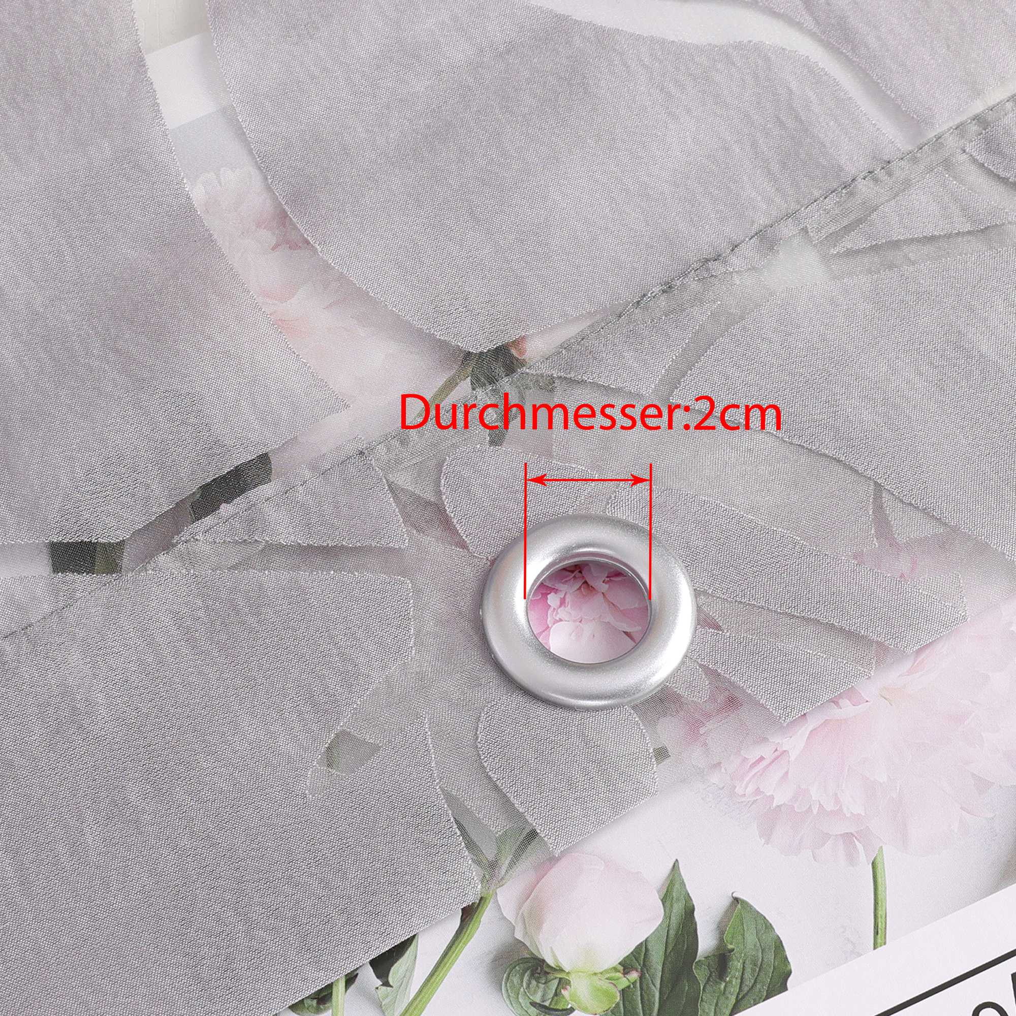 Grommet Cafe Curtain with Branch Pattern Short Curtain 1 Piece - White, H x W 60 x 140cm