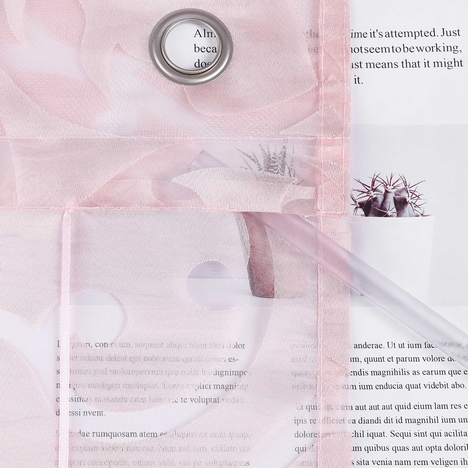 Roman Shade with V-Shaped Tabs Sheer Burnout Technique Floral Pattern 1 Piece - Pink, W x H 120 x 130cm