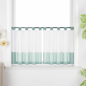 Cafe Curtain in Patchwork Style with Clover Pattern, 2 Pieces, with Tab-Top Design - White, H x W 45 x 120cm