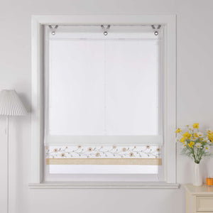Roman Shade Voile with Tab-Top Hanging and Floral Pattern Embroidery 1 Piece