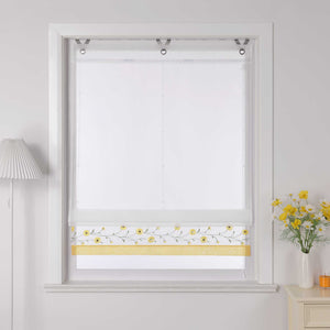 Roman Shade Voile with Tab-Top Hanging and Floral Pattern Embroidery 1 Piece - Yellow, W x H 60 x 150cm