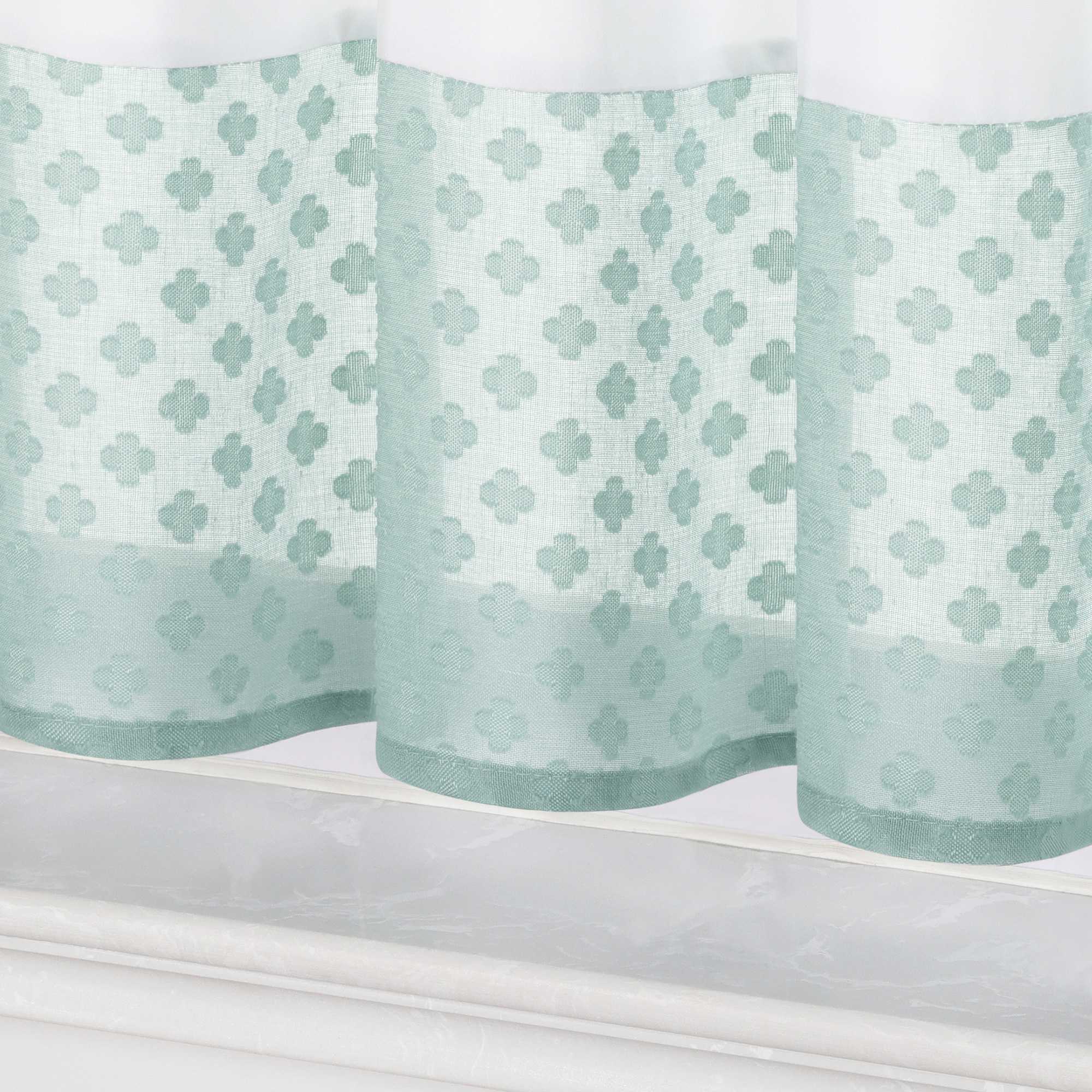 Cafe Curtain in Patchwork Style with Clover Pattern, 2 Pieces, with Tab-Top Design - Green, H x W 60 x 145cm