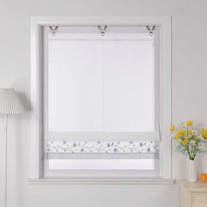 Roman Shade Voile with Tab-Top Hanging and Floral Pattern Embroidery 1 Piece - Sand, W x H 45 x 150cm