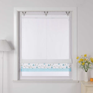 Roman Shade Voile with Tab-Top Hanging and Floral Pattern Embroidery 1 Piece - Light Blue, W x H 100 x 150cm
