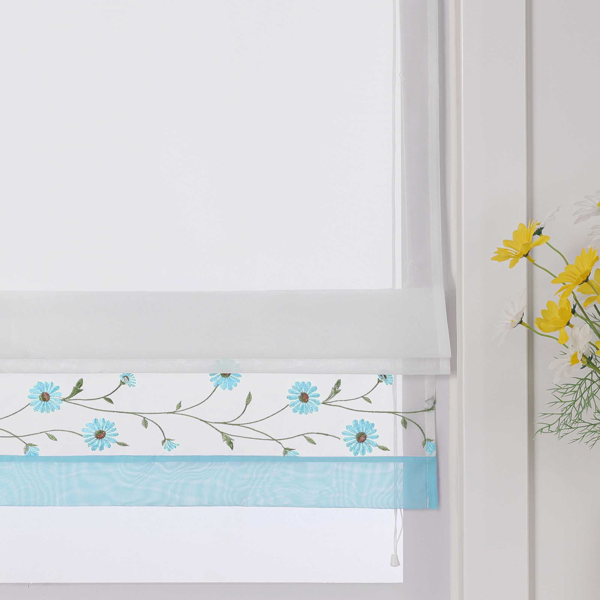 Roman Shade Voile with Tab-Top Hanging and Floral Pattern Embroidery 1 Piece - Gray, W x H 60 x 150cm