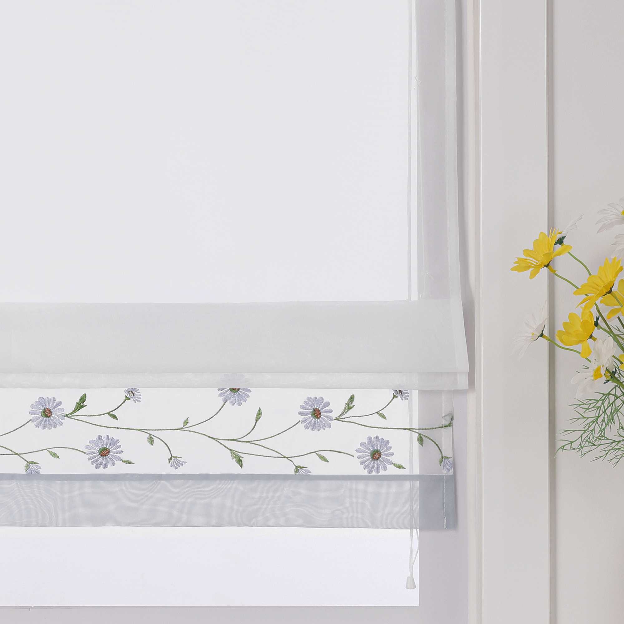 Roman Shade Voile with Tab-Top Hanging and Floral Pattern Embroidery 1 Piece - Sand, W x H 60 x 150cm