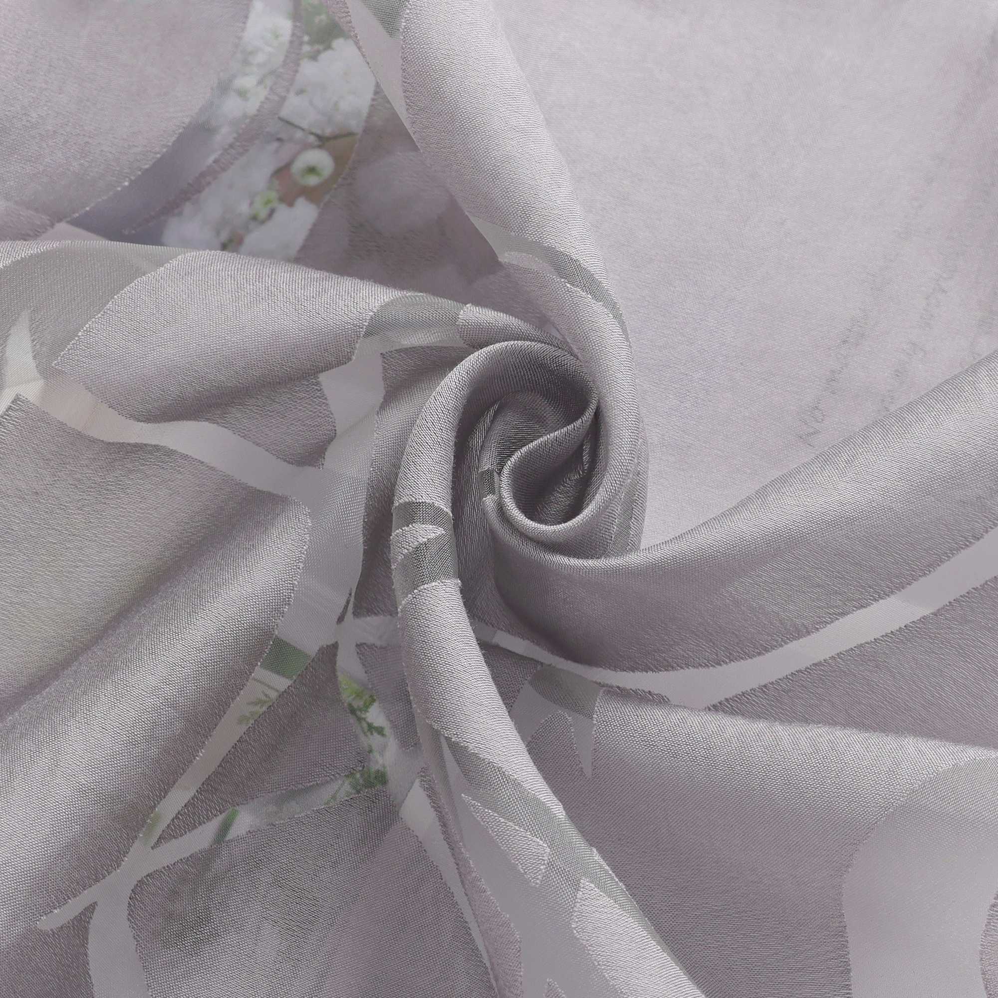 Grommet Cafe Curtain with Branch Pattern Short Curtain 1 Piece - Gray, H x W 30 x 120cm