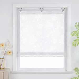 Roman Shade with Rose Pattern & U-Hooks - White, W x H 80 x 130cm