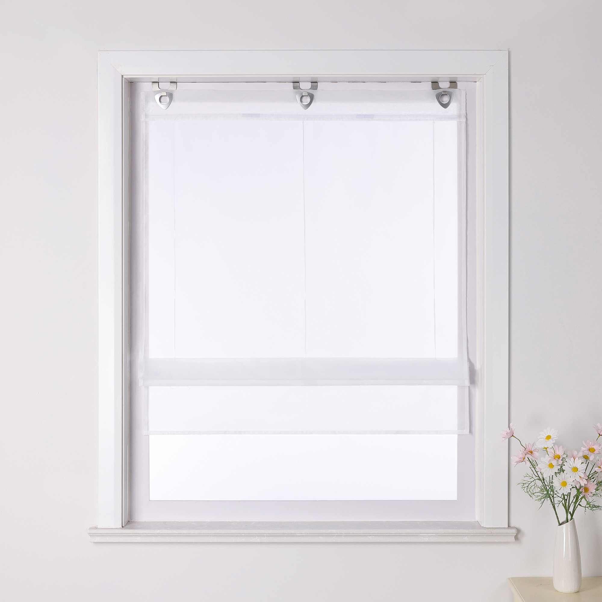 Roman Shade Semi-Sheer Solid Color with U-Hooks 1 Piece - White, W x H 45 x 130cm