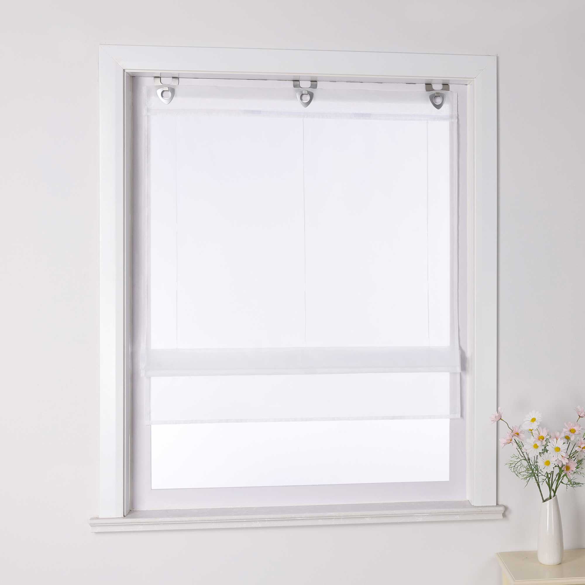 Roman Shade Semi-Sheer Solid Color with U-Hooks 1 Piece - White, W x H 120 x 150cm