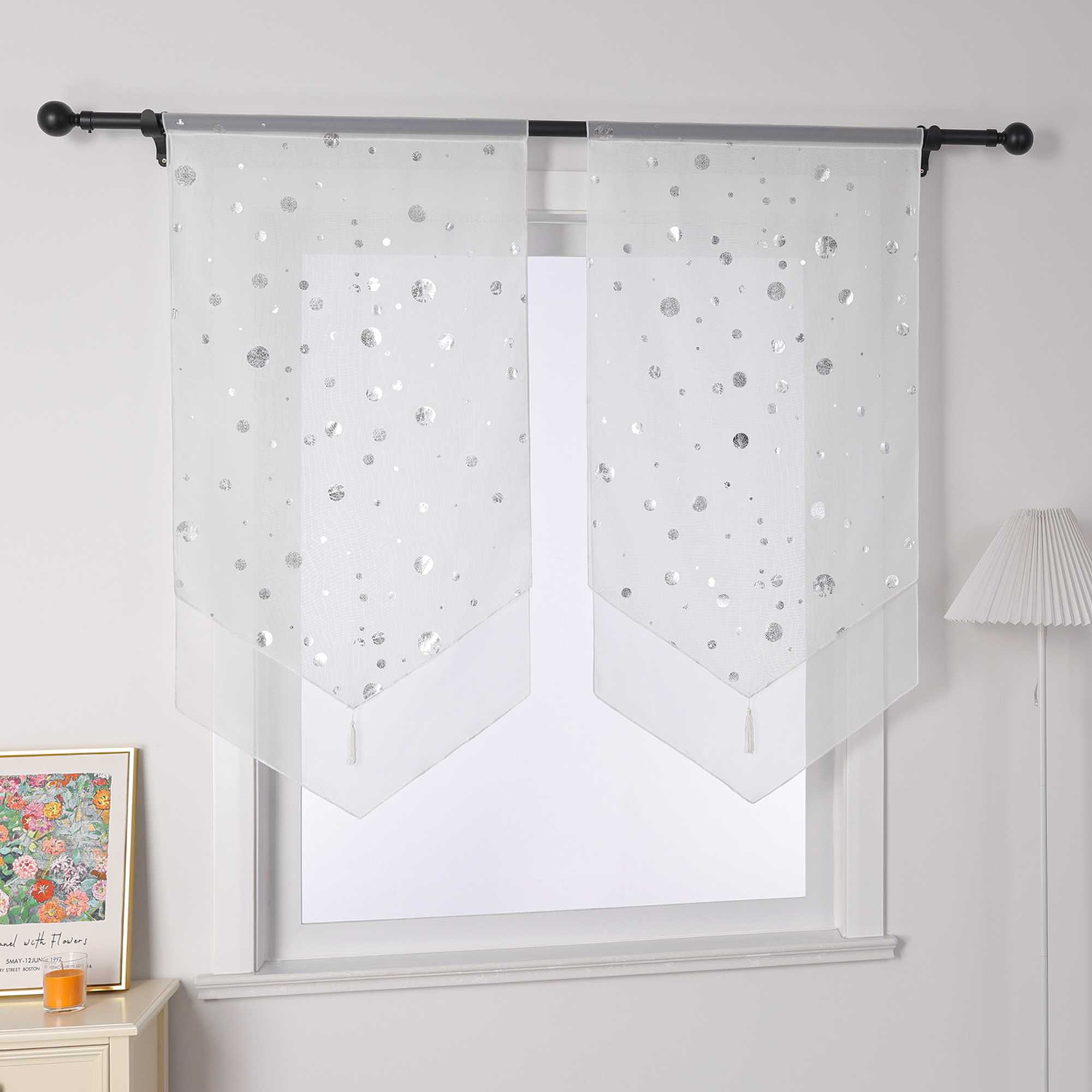 Cafe Curtain with Shimmering Circle Pattern with Rod Pocket 1 Piece