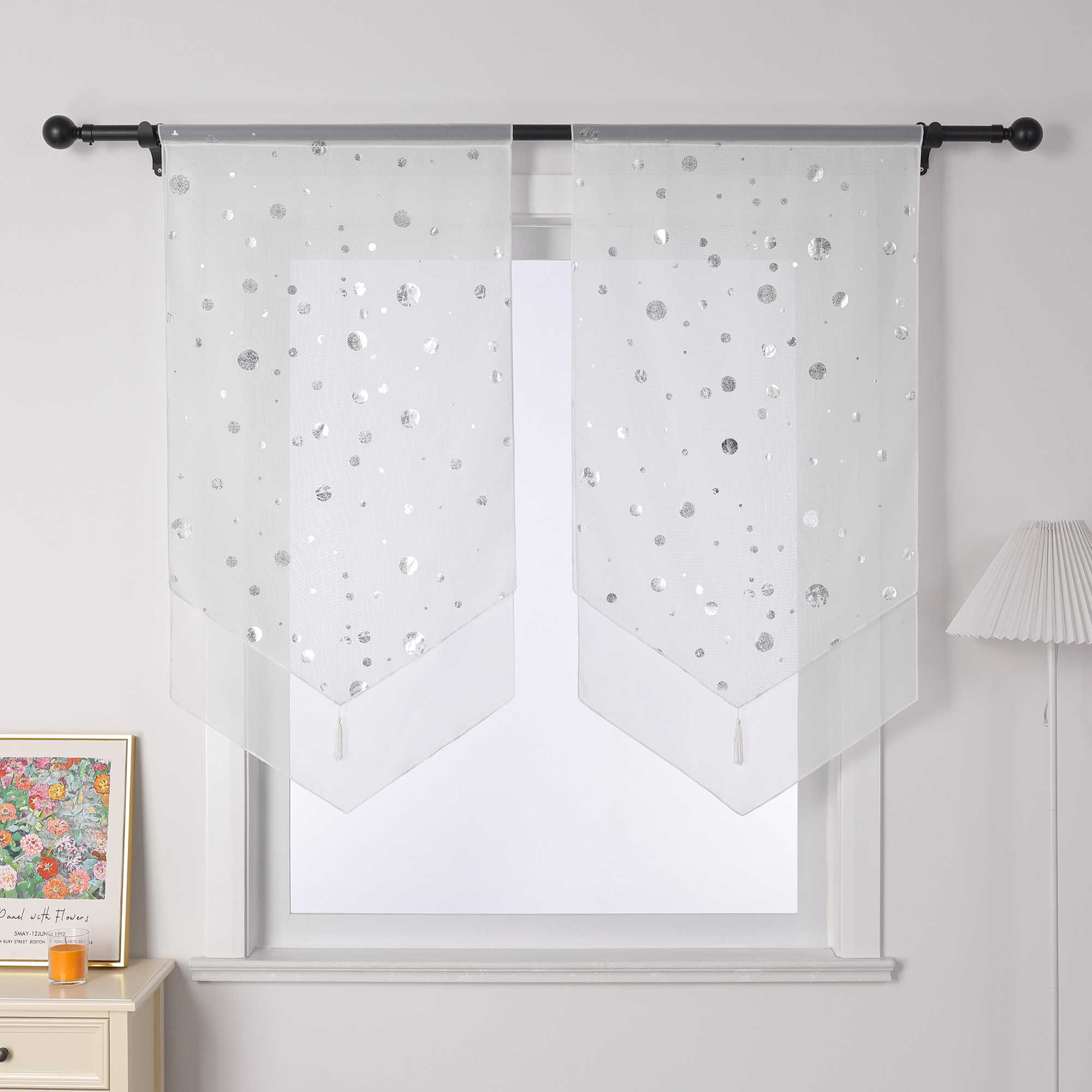 Cafe Curtain with Shimmering Circle Pattern with Rod Pocket 1 Piece