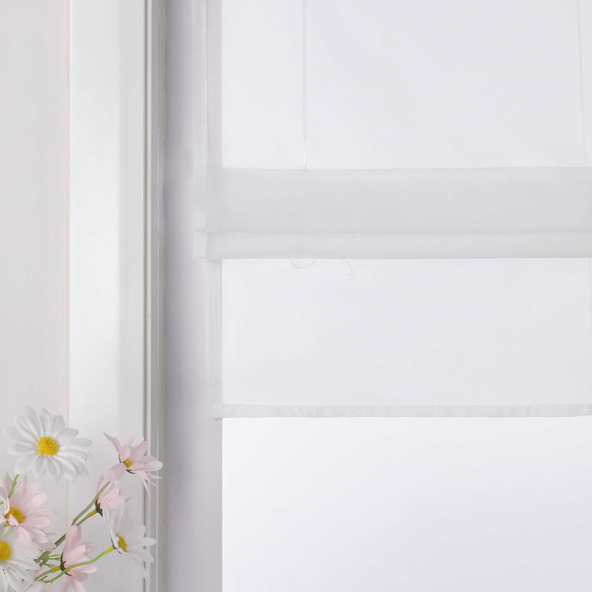 Roman Shade Semi-Sheer Solid Color with U-Hooks 1 Piece - White, W x H 60 x 130cm