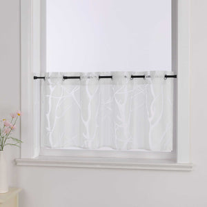 Grommet Cafe Curtain with Branch Pattern Short Curtain 1 Piece - Gray, H x W 45 x 120cm