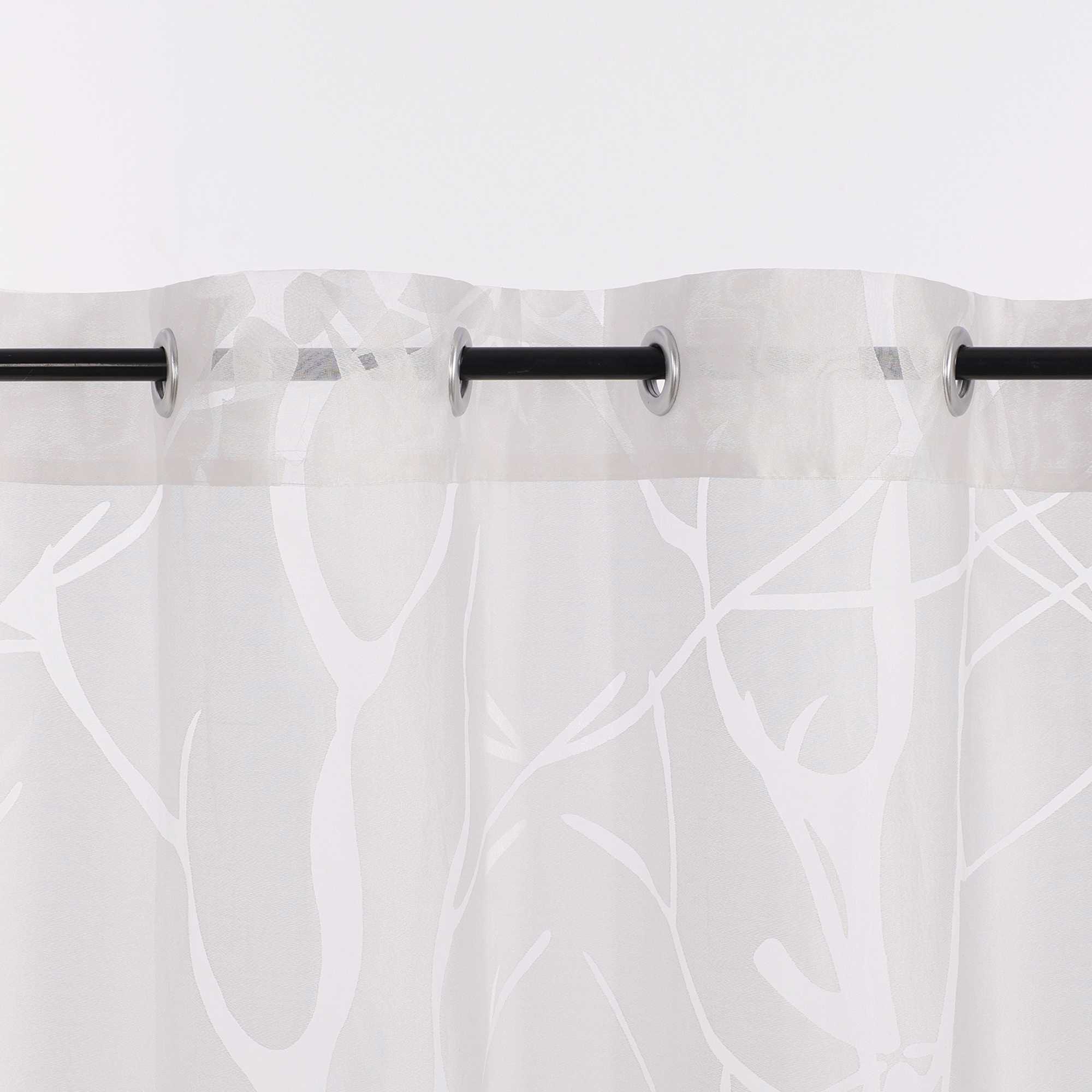 Grommet Cafe Curtain with Branch Pattern Short Curtain 1 Piece - Gray, H x W 60 x 90cm