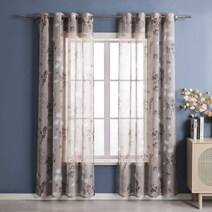Sheer Grommets Curtains with Dandelion Pattern 1 Piece