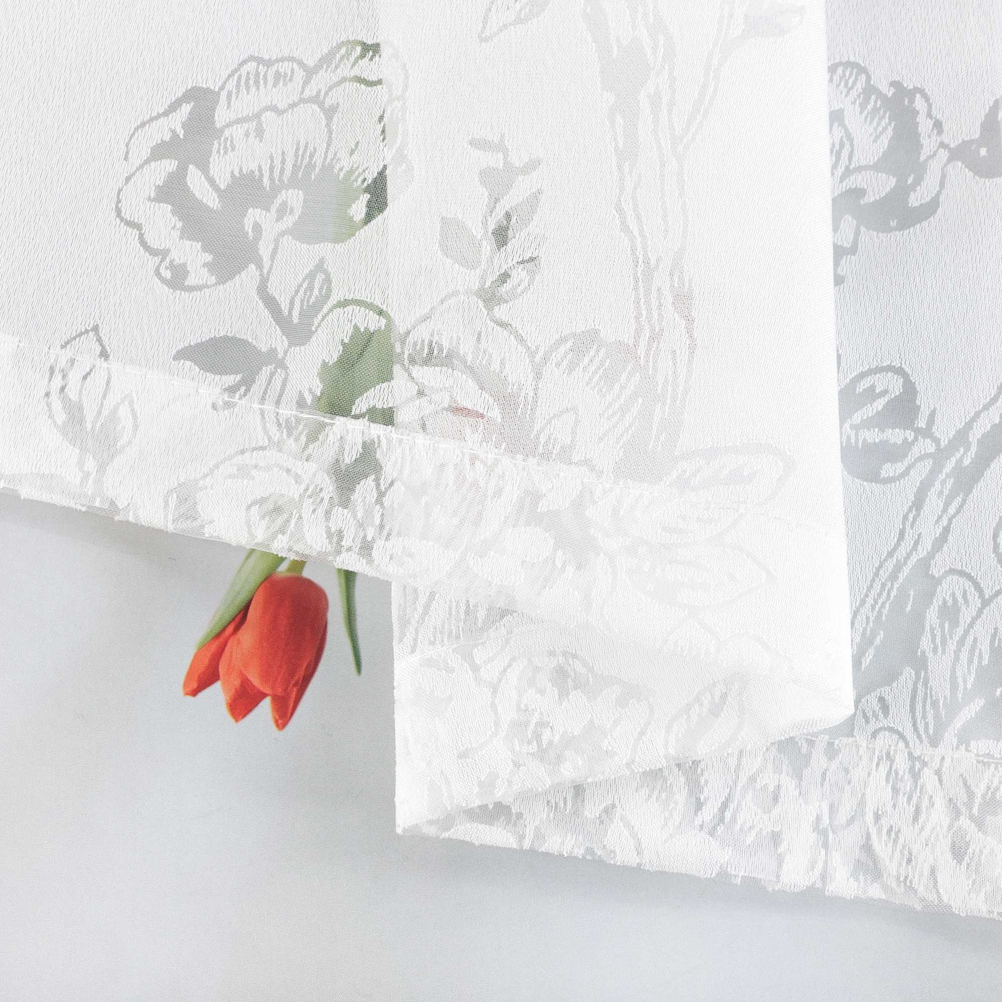 Roman Shade with Rose Pattern & Tab-Top Hanging - White, W x H 120 x 140cm