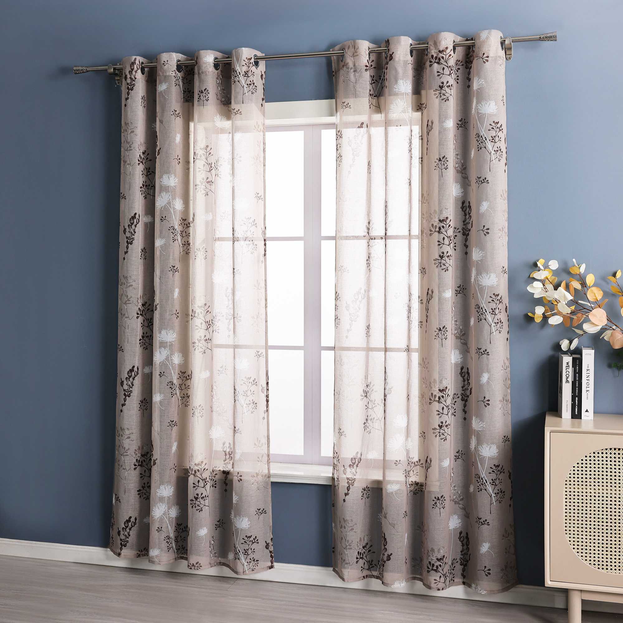 Sheer Grommets Curtains with Dandelion Pattern 1 Piece