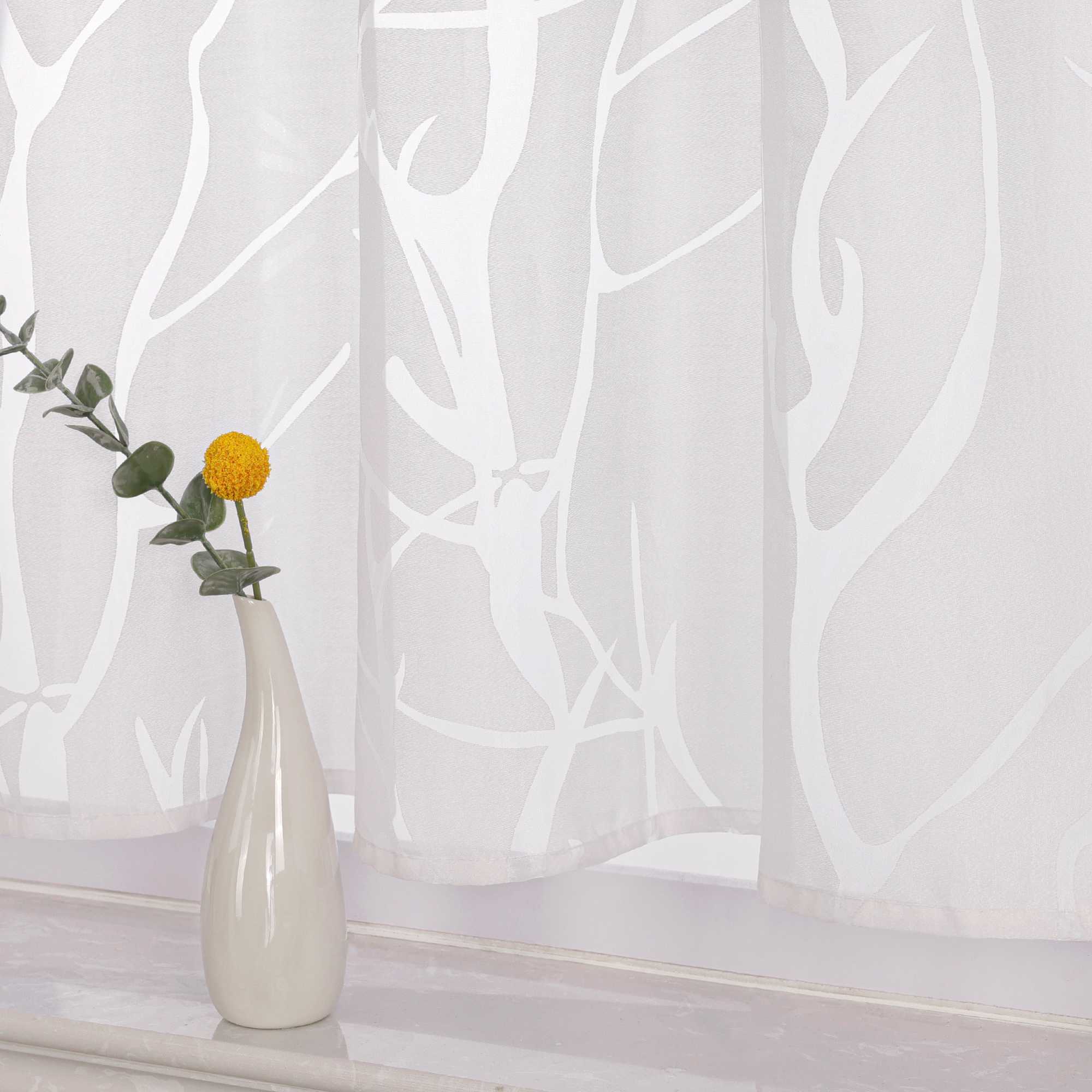 Grommet Cafe Curtain with Branch Pattern Short Curtain 1 Piece - Gray, H x W 60 x 120cm