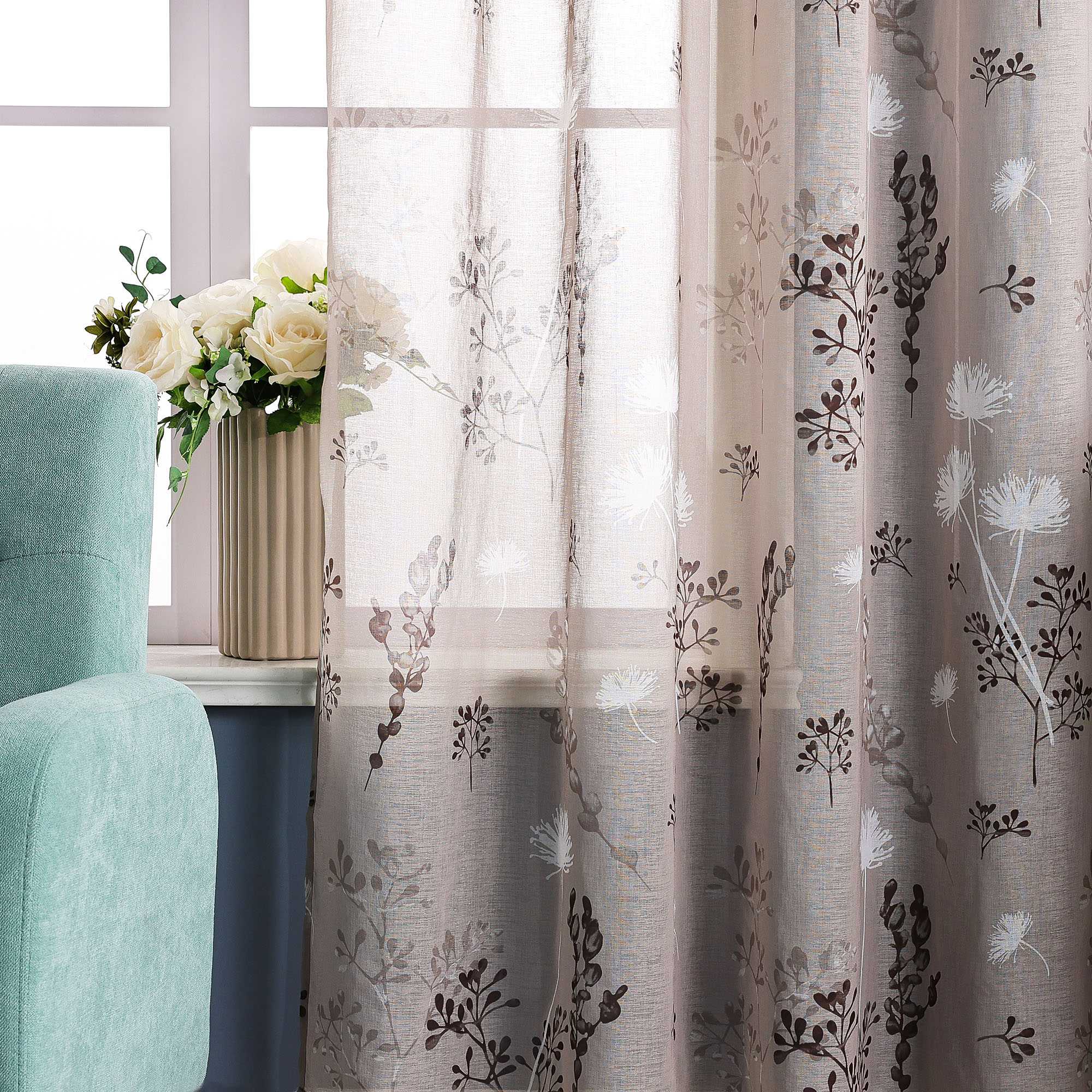 Sheer Grommets Curtains with Dandelion Pattern 1 Piece