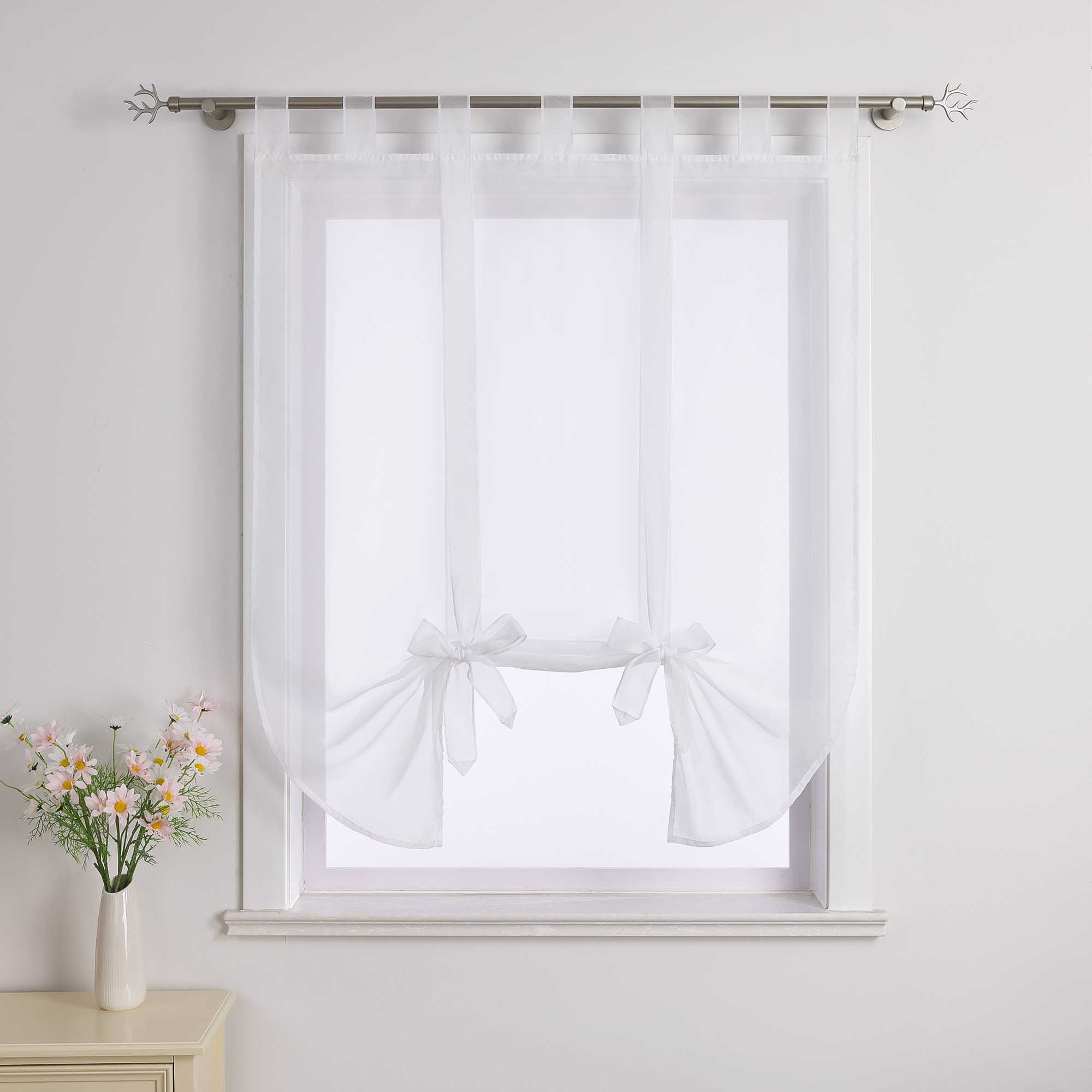 Roman Shade with Bow Design Sheer Height-Adjustable Window Decor 1 Piece - Red, W x H 60 x 140cm