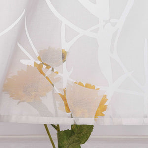 Grommet Cafe Curtain with Branch Pattern Short Curtain 1 Piece - Gray, H x W 60 x 140cm