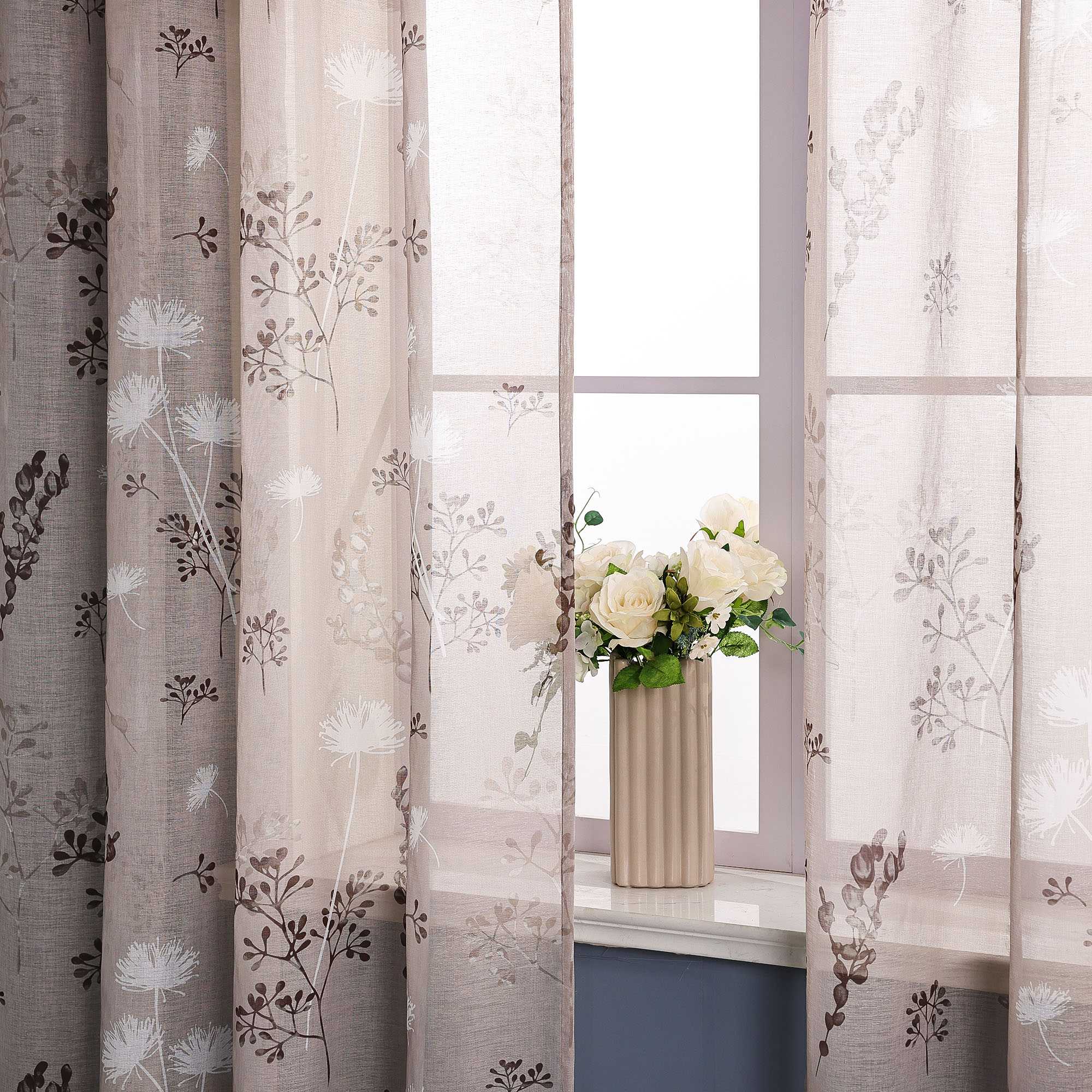 Sheer Grommets Curtains with Dandelion Pattern 1 Piece