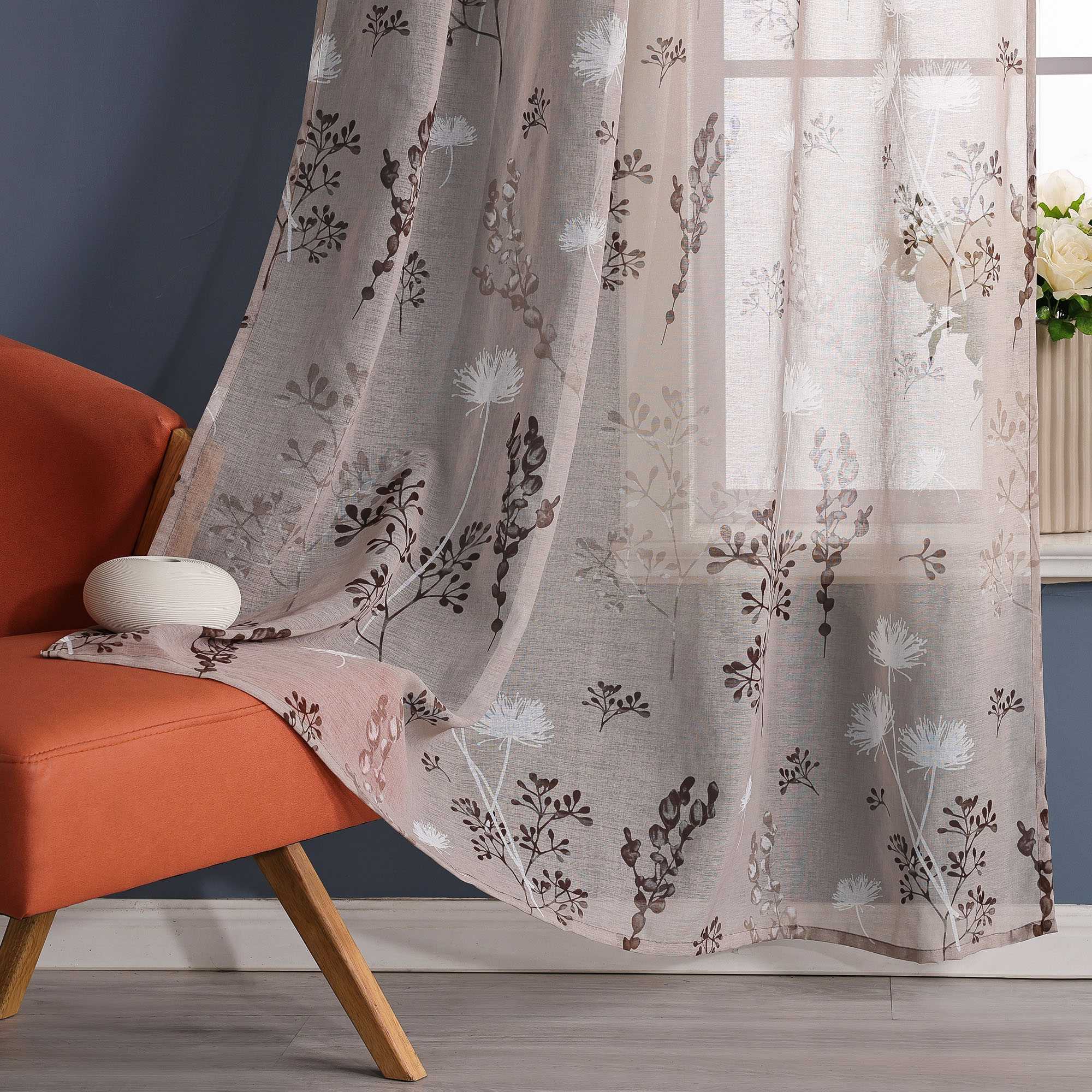 Curtain with Curtain Tape with Botanical Pattern 1 Piece