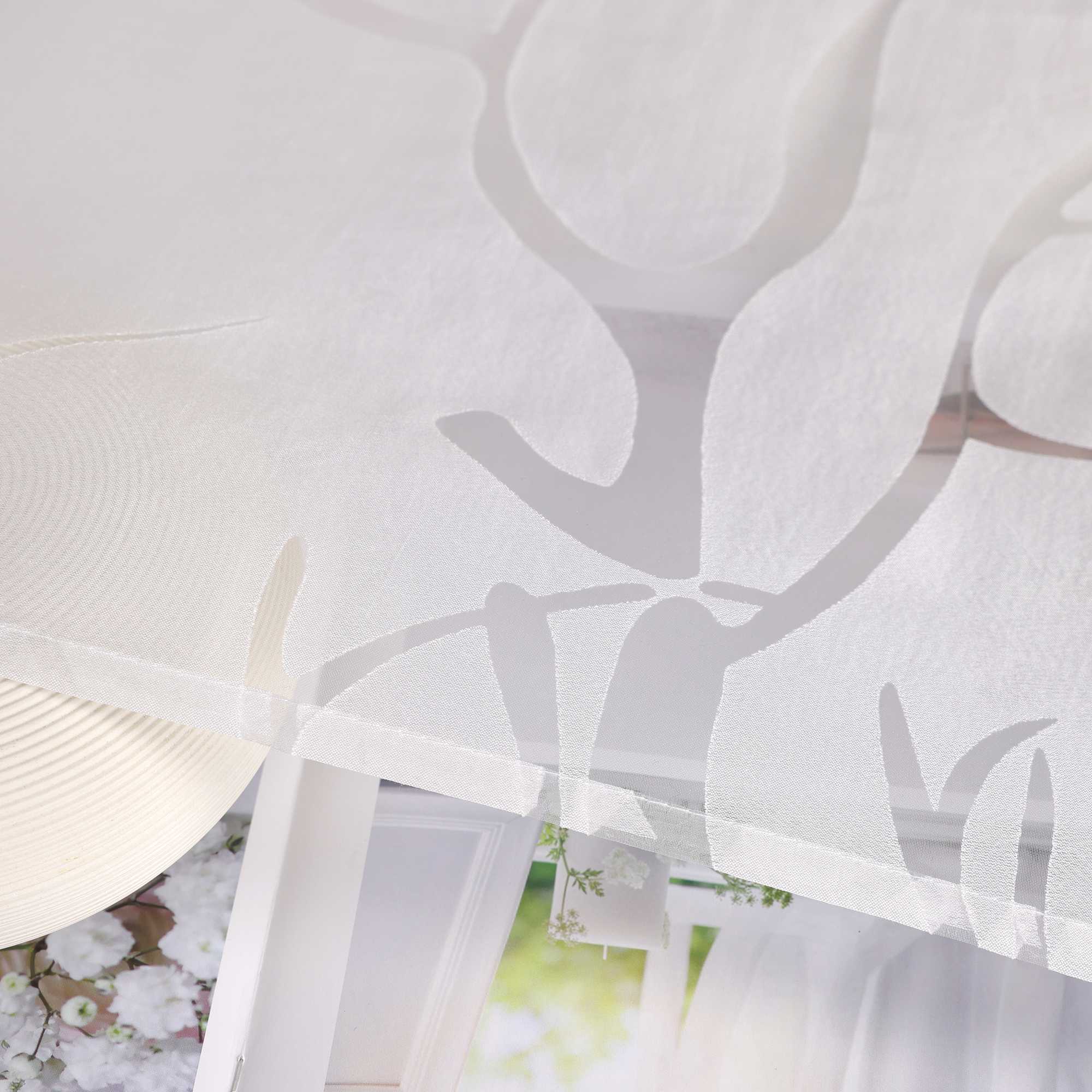 Grommet Cafe Curtain with Branch Pattern Short Curtain 1 Piece