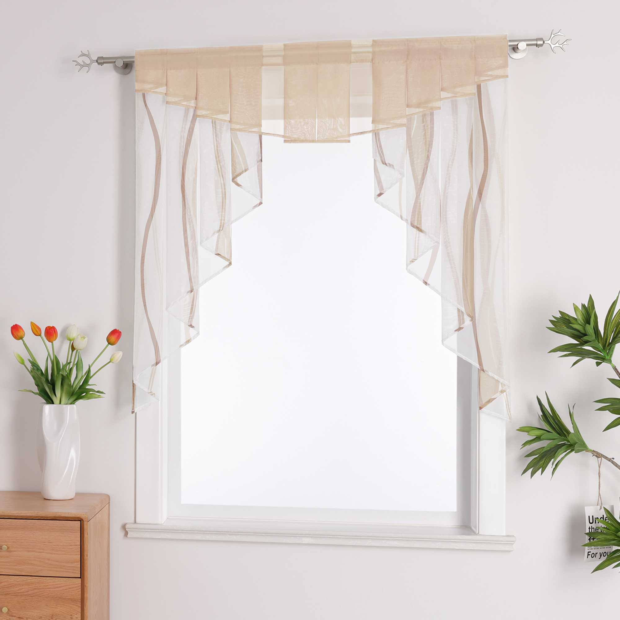 Cafe Curtain M-Shaped with Wave Pattern/ Window Valance for Kitchen