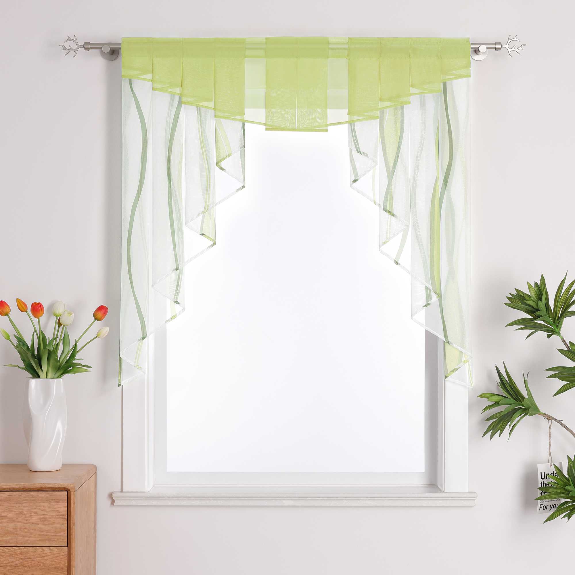 Cafe Curtain M-Shaped with Wave Pattern/ Window Valance for Kitchen - Orange, W x H 140 x 145cm