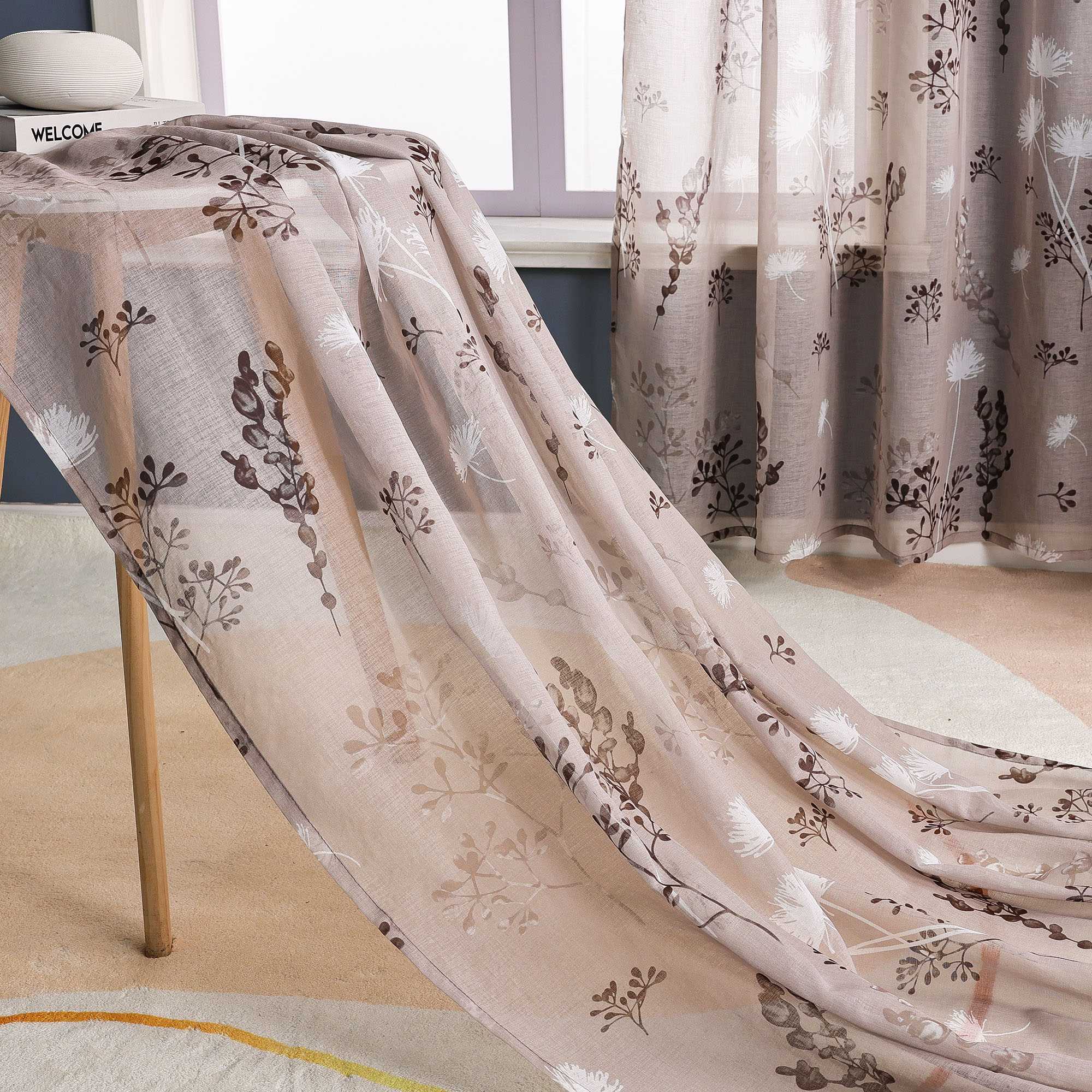 Sheer Grommets Curtains with Dandelion Pattern 1 Piece