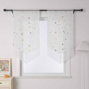 Cafe Curtain with Shimmering Circle Pattern with Rod Pocket 1 Piece - Silver, W x H 40 x 90cm