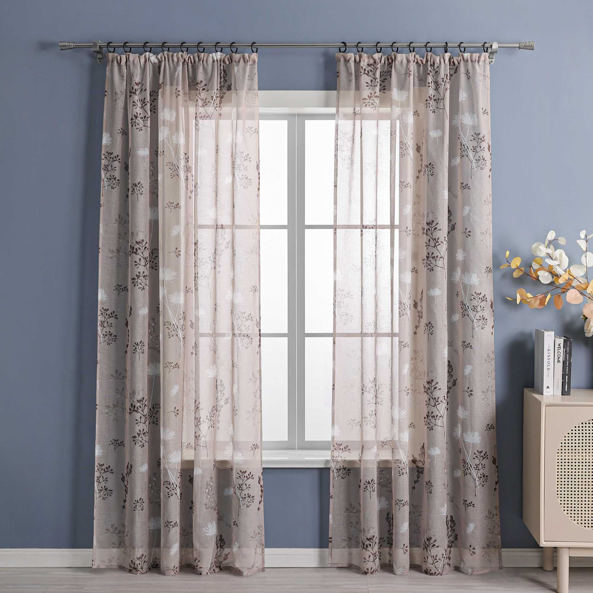 Curtain with Curtain Tape with Botanical Pattern 1 Piece