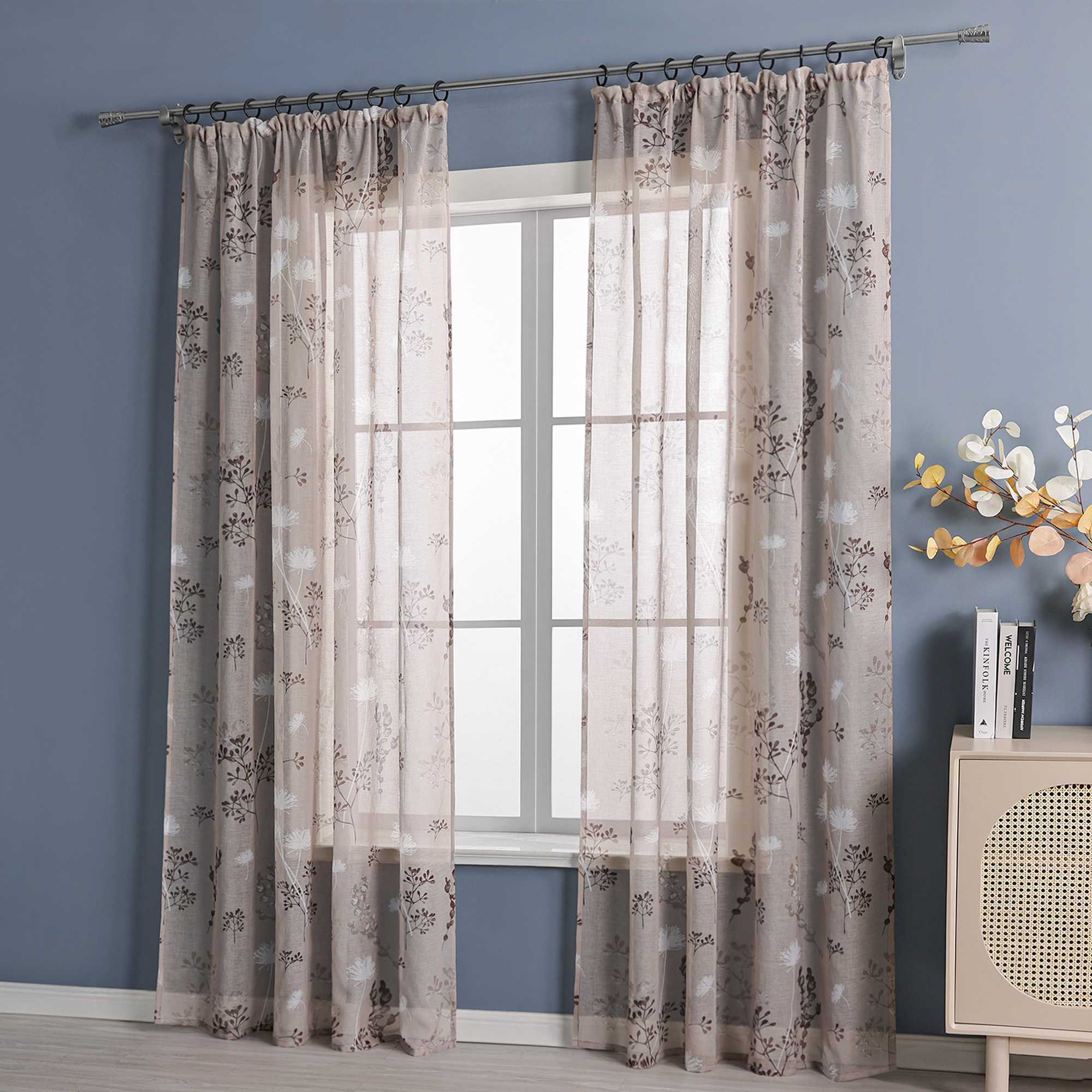 Curtain with Curtain Tape with Botanical Pattern 1 Piece