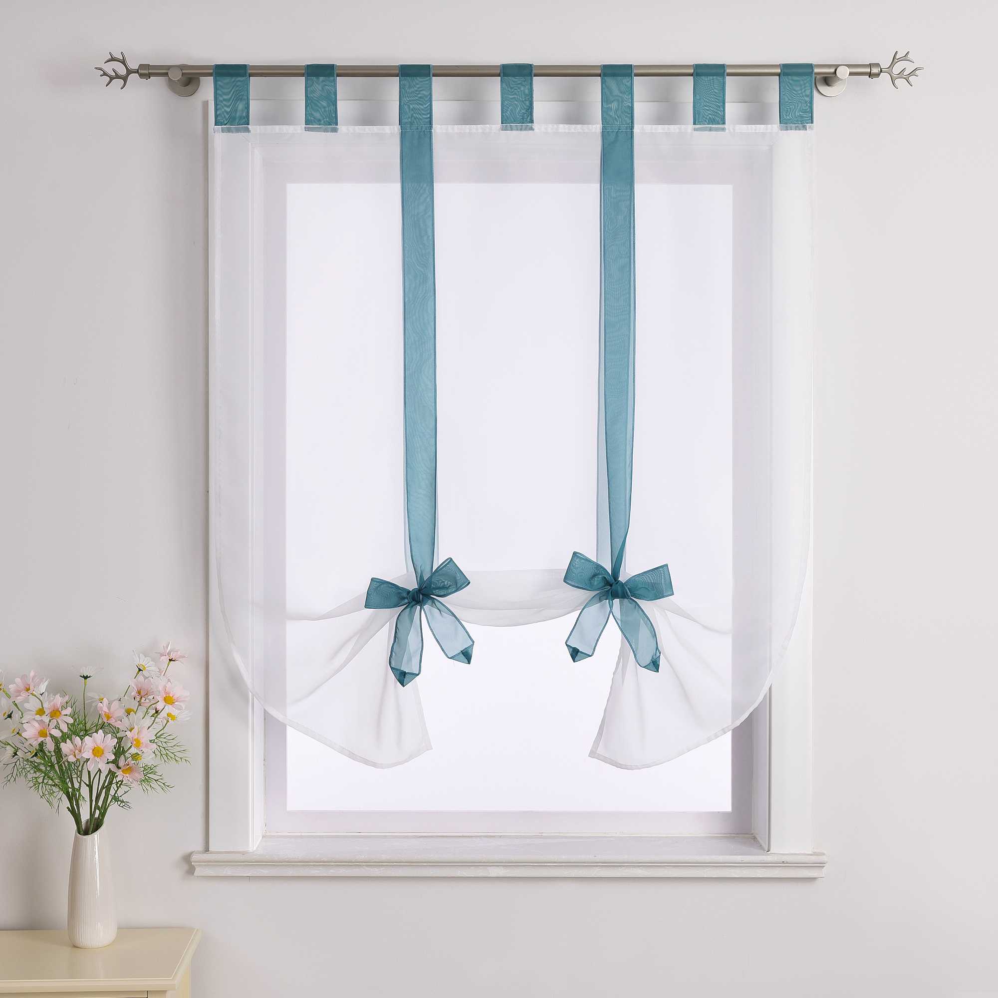 Roman Shade with Bow Design Sheer Height-Adjustable Window Decor 1 Piece - Sand, W x H 60 x 140cm
