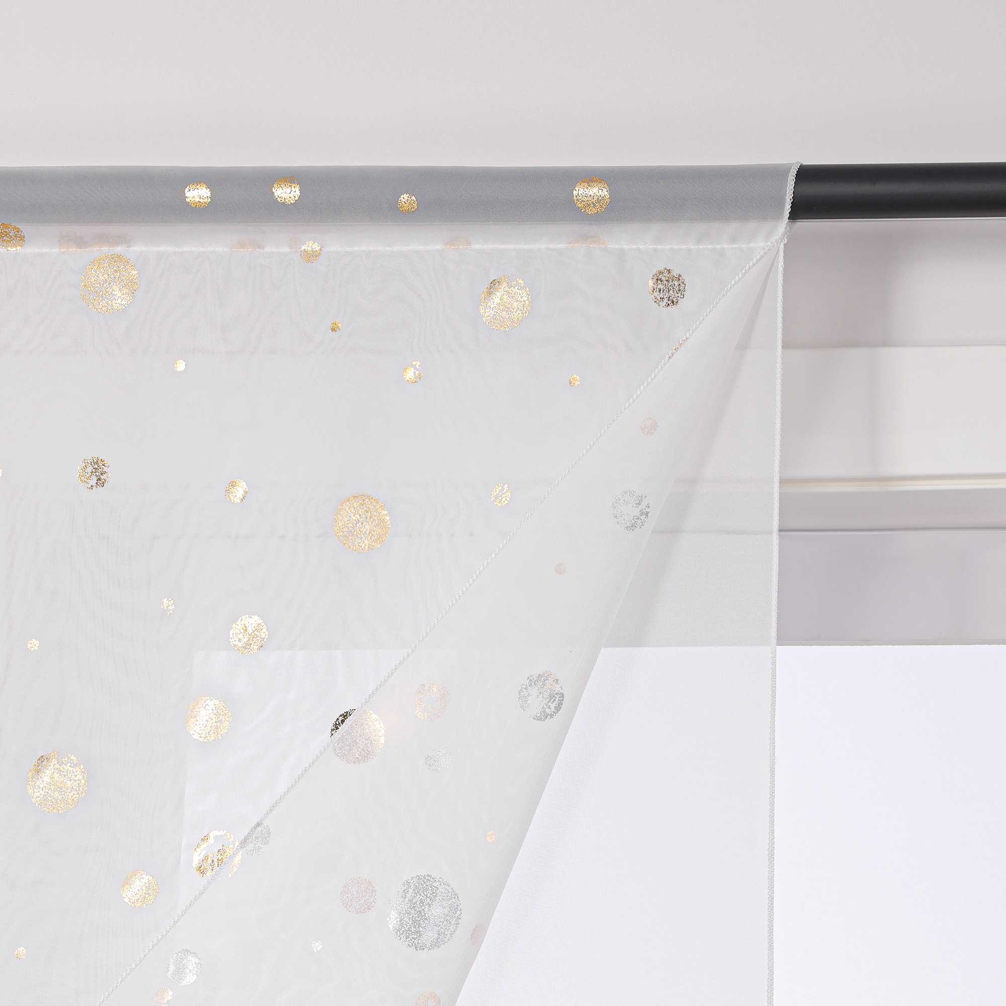 Cafe Curtain with Shimmering Circle Pattern with Rod Pocket 1 Piece - Gold, W x H 40 x 90cm