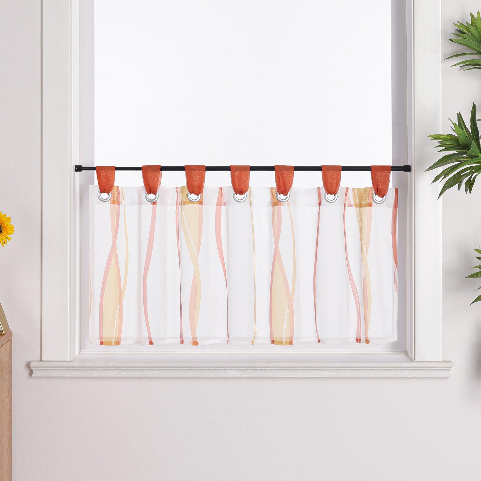Cafe Curtain with Tab-Top Hanging and Stripe Pattern 1 Piece - Green, H x W 60 x 120cm