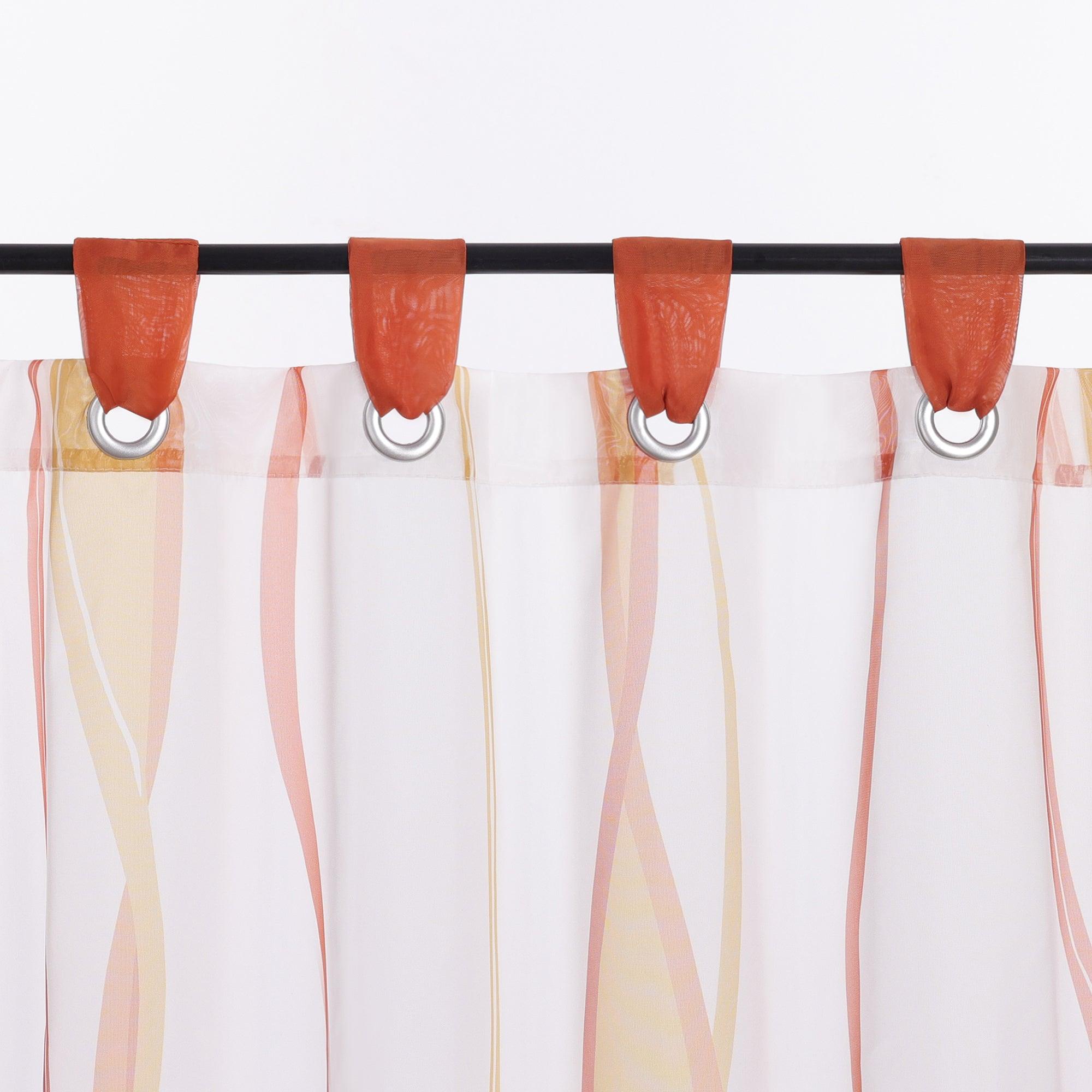 Cafe Curtain with Tab-Top Hanging and Stripe Pattern 1 Piece - Orange, H x W 30 x 90cm