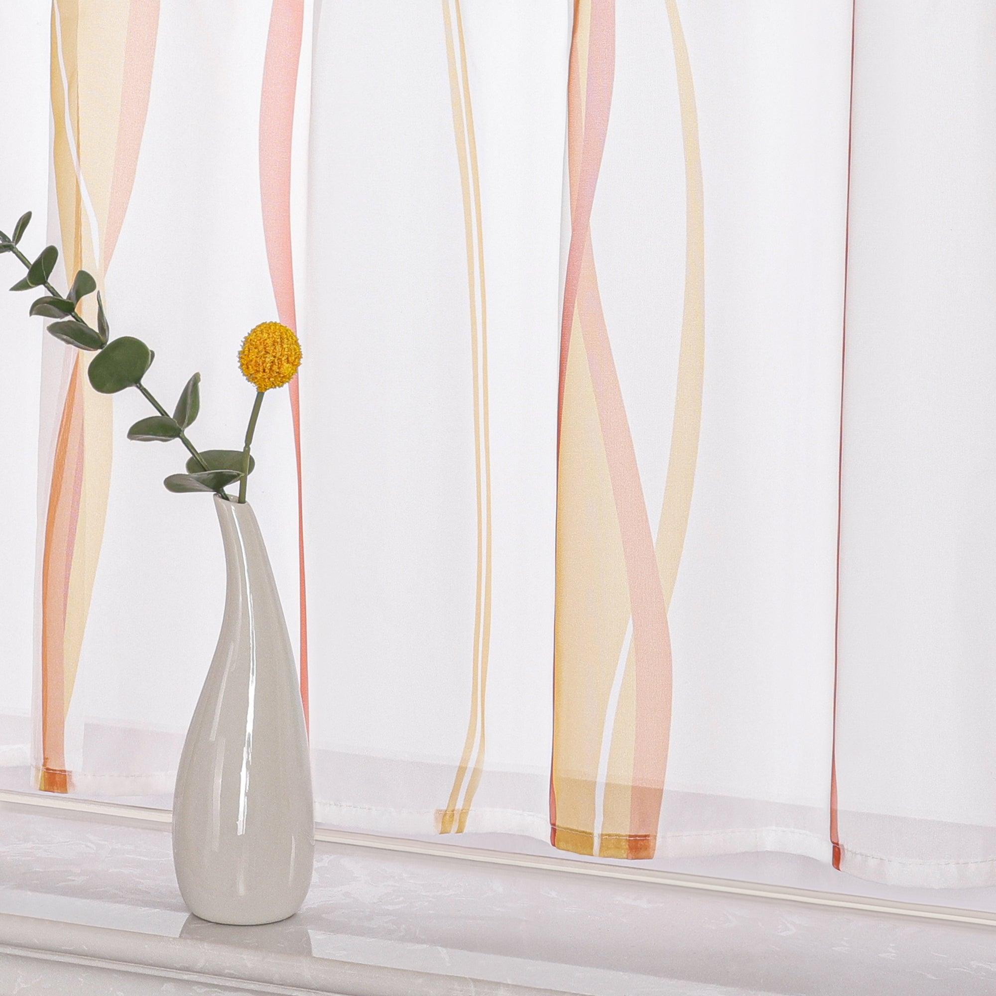 Cafe Curtain with Tab-Top Hanging and Stripe Pattern 1 Piece - Orange, H x W 60 x 90cm