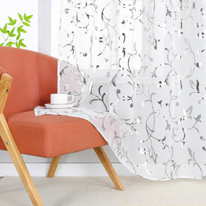 Sheer Curtain with Silver/ Gold Vine Pattern Grommet Hanging 1 Piece - gold, W x H 140 x 245cm
